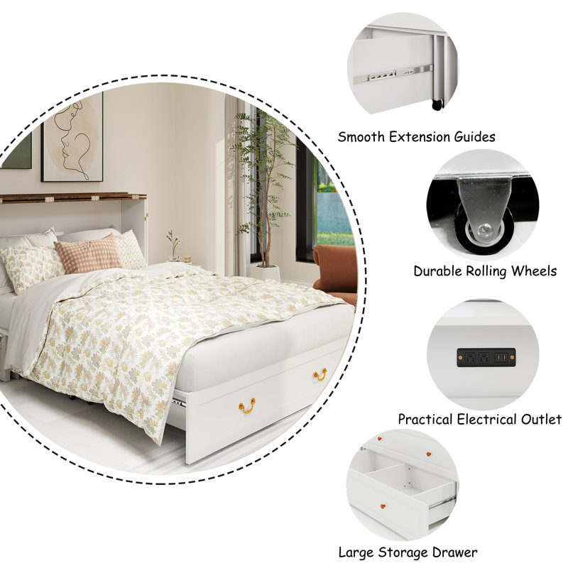 Red Barrel Studio White Queen Size Murphy Bed with Foldable Mattress Wayfair